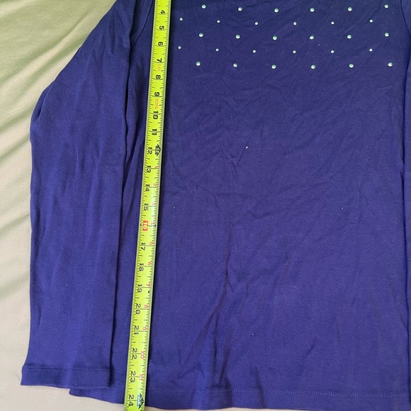 Karen Scott Purple Rhinestone Studded Long‎ Sleeve Cotton Top Size M - Picture 8 of 10